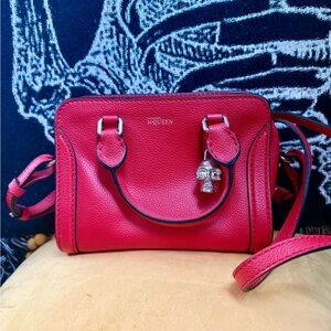 Alexander McQueen Red Leather Skull Padlock Satchel